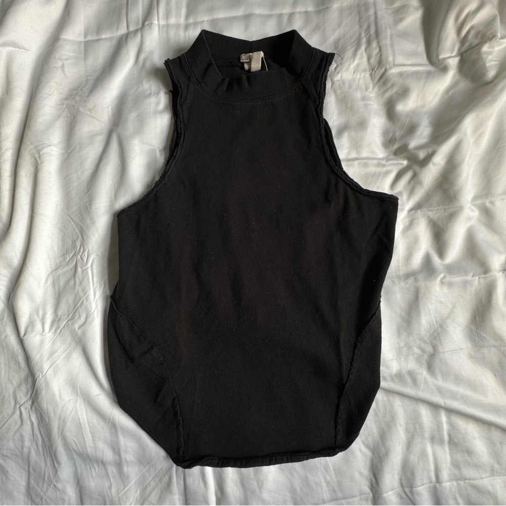 Free People Black Mock Neck Muscle Tee Tank